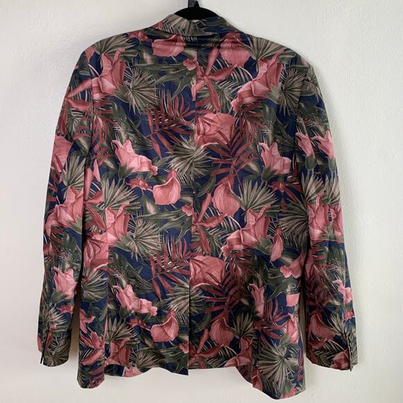 JF J. Ferrar 40R Mens Slim Fit Sport Coat Jacket Blazer Rose Red Tropical Floral - Picture 7 of 10